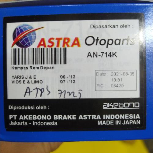 Jual Akebono AN-714K kampas rem depan Yaris type E & J Vios E Limo ...