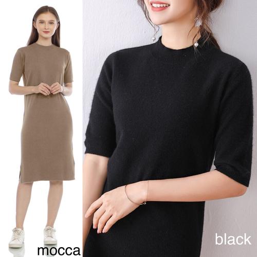 Jual slit midi knit dress - BLACK 