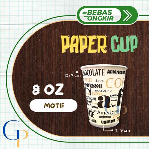 Jual Paper Cup Ukuran 8 Oz Motif dan Polos Isi 50 Pcs/ Gelas Kertas 8 ...