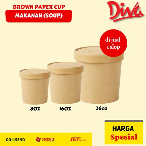 Jual Brown Paper Cup (soup) + Tutup Kraft - Kemasan Makanan Soup Bowl ...
