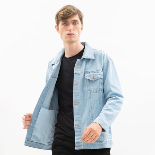 agd jaket jeans denim pria light blue biru pudar premium