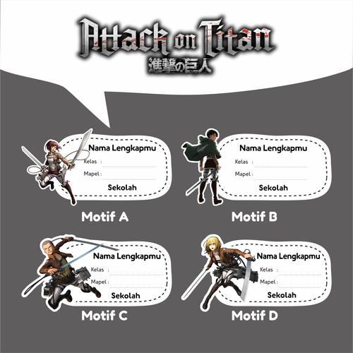 Jual Stiker nama custom sampul buku Tulis/pelajaran Tema Attack on ...