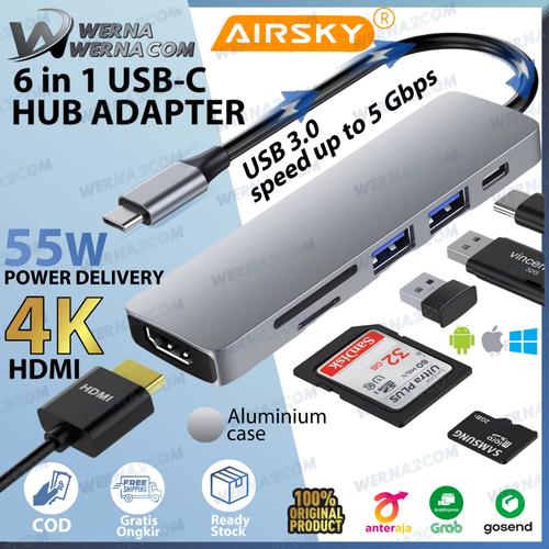 Jual USB TYPE C HUB 6 IN 1 TO HDMI 4K USB 3 0 CARD READER AIRSKY jual-usb-type-c-hub-6-in-1-to-hdmi-4k-usb-3-0-card-reader-airsky