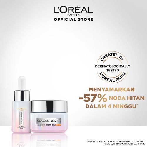 Jual L'Oreal Paris Glycolic Acid Bright Serum 15ml + Cream 15ml Day