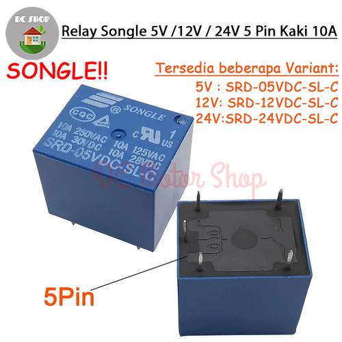 Jual Relay Songle 5V 12V 24V DC 5 kaki pin relay SRD 5VDC 12VDC 24VDC