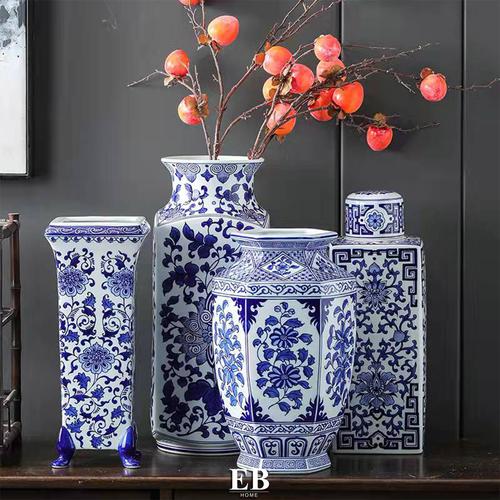 Set 2 Handgefertigte Chinesische Porzellanvasen – Blau-weiß, Zur Wandmontage, Für Blumen & Deko