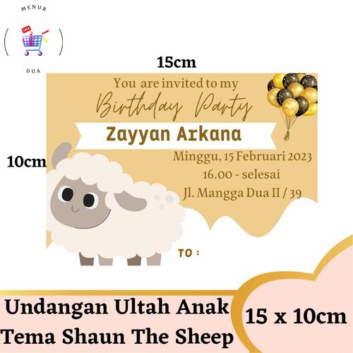 Jual Kartu Undangan Ulang Tahun Anak Custom Tema Shaun The Sheep - Kota