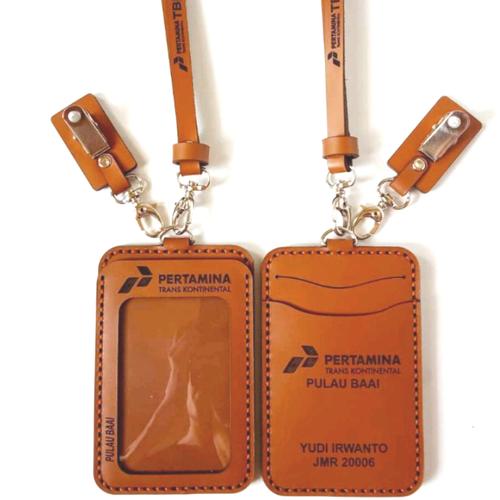 Jual NAME TAG KULIT Custom Logo, ID Card Holder Kulit Asli, Name Tag ID