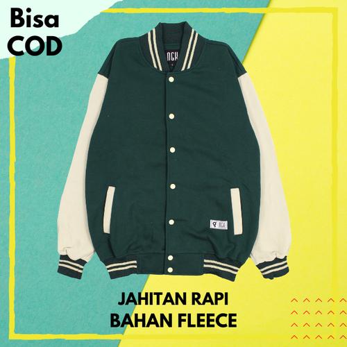 Jual Jaket Polos Baseball Varsity Ijo Botol Pria Wanita Bahan Fleece L
