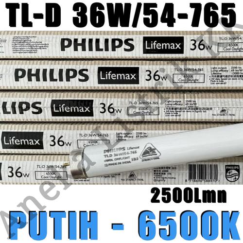 Jual PHILIPS LIFEMAX TL 36W 54 765 PUTIH T8 TL-D 36 W WATT TLD NEON ...