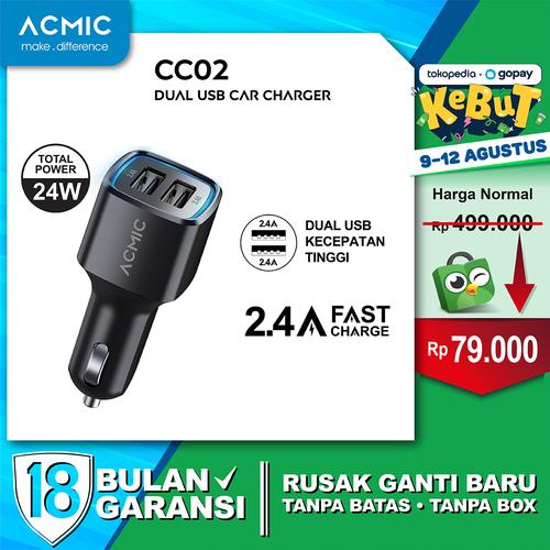 Gambar ACMIC CC02 Dual USB 2.4A Car Charger Fast Charging 24 Watt - Hitam dari ACMIC Official Store Tokopedia