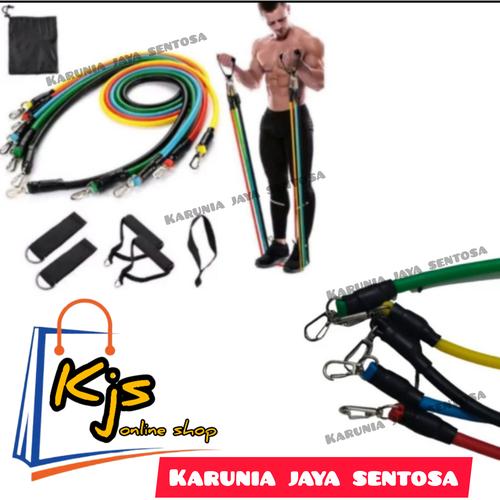 Jual Resistance band bands isi 11set alat fitnes portable workout gym