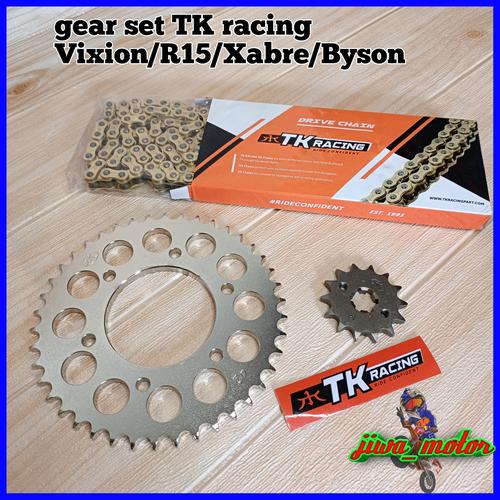 Jual gear set TK racing 428 Vixion R15 Byson MX king Xabre rantai gold