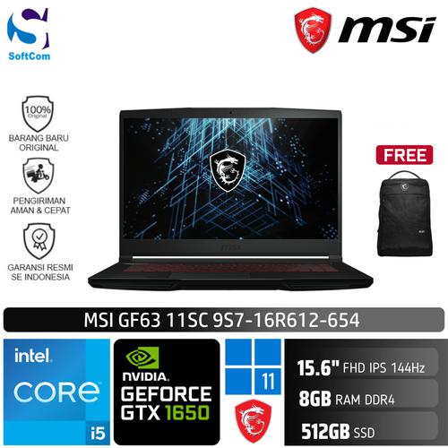 Jual MSI GF63 11SC 654 i5 11400H/8GB/512GB SSD/GTX1650 4GB/15.6" FHD