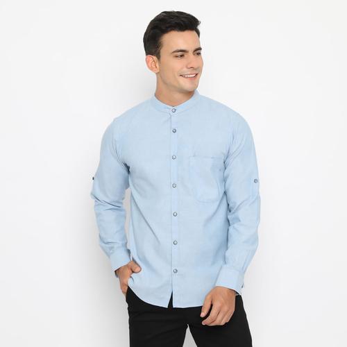 Promo Code Male Zayn Kemeja Pria Basic Kerah Shanghai Koko Biru