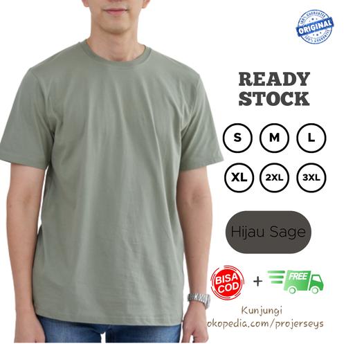 Jual KAOS POLOS COTTON COMBED 30S PENDEK WARNA HIJAU SAGE ALL SIZE