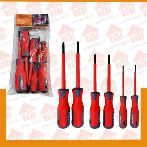 Jual Obeng Listrik Set 6 Pcs Plus-Minus Anti Sentrum Freed Lapis Karet ...