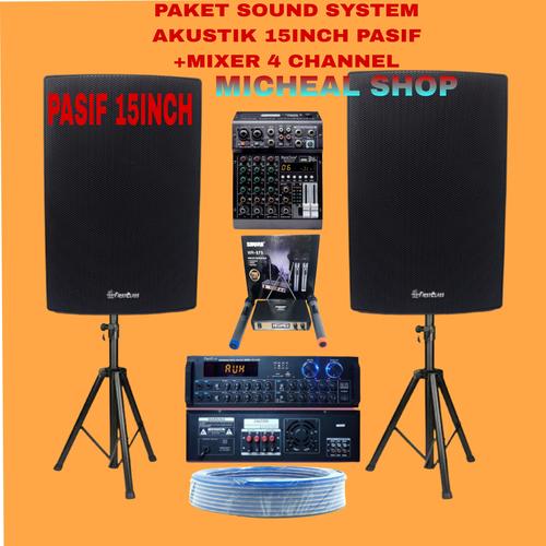 Jual paket sound system speaker outdoor 15inch pasif +amplifier +mixer