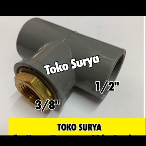 Jual Tee Otomatis Manometer Pressure Gauge Tee drat dalam 1/2" x 3/8