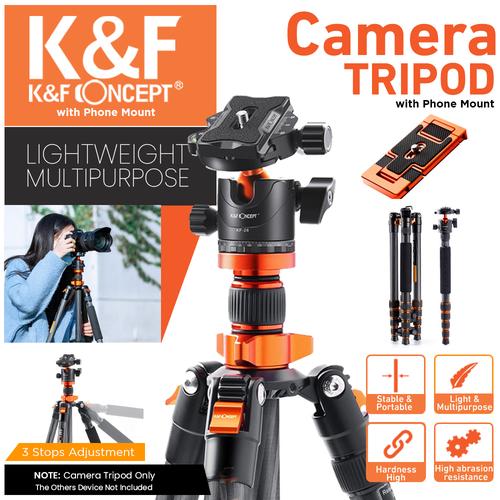 Jual K&F Concept Tripod Carbon Fiber SA255C1 with Phone Holder and