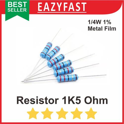 Jual Resistor R 1.5 K 1.5K R1.5K R1K5 1K5 1500 Ohm 1/4 Watt Metal Film ...