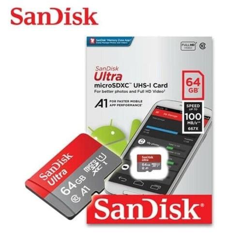 MicroSDXC MicroSD Sandisk Ultra 64GB 100MB/s, Class 10, UHS-I, A1 di Das  Technology Tokopedia