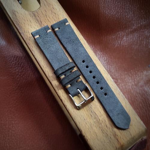 Jual strap jam tangan kulit handmade suede roughout dark grey Kab