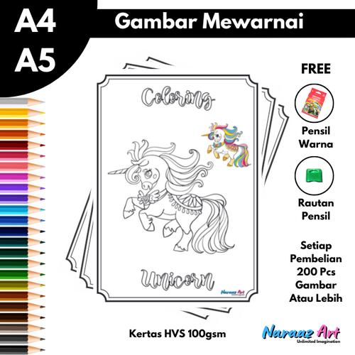 Jual Gambar Mewarnai Sketsa Unicorn Versi 02 Gambar Unicorn Untuk TK SD ...