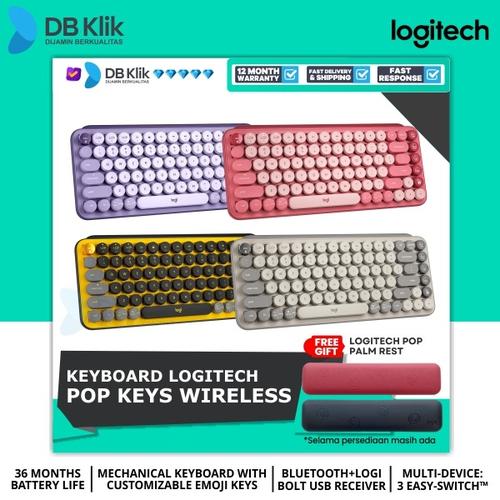 Promo Keyboard Logitech POP Keys Wireless with Mechanical Compact Emoji ...