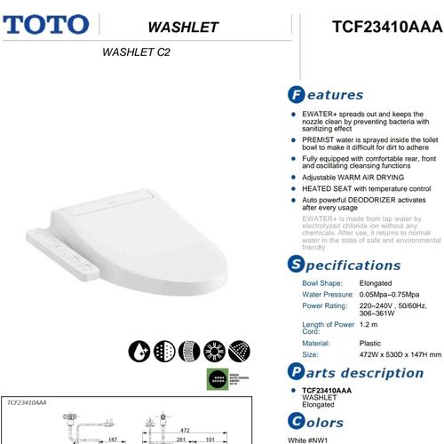 Jual TOTO Washlet TCF23410AAA With Control Panel Jakarta Barat