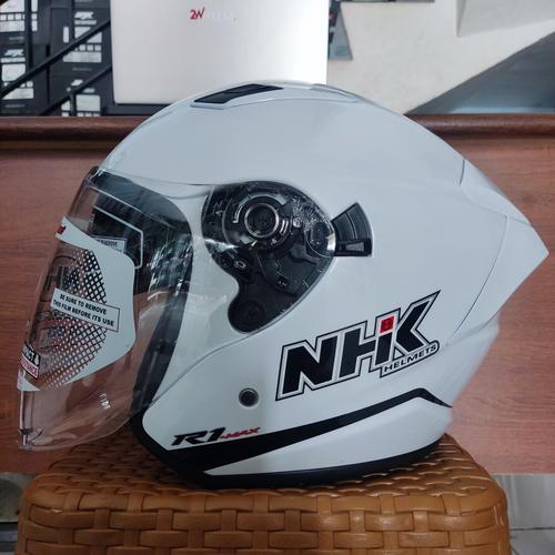 Jual HELM NHK R1 MAX SOLID STAR WHITE HALF FACE NHK R1 MAX DOUBLE VISOR ...