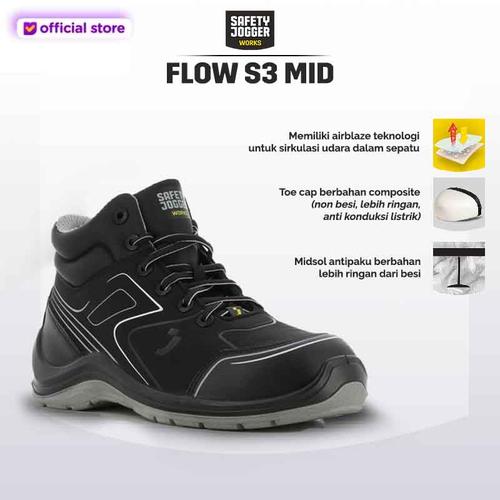 Promo Sepatu Safety Jogger FLOW S3 MID S3 / Sepatu Proyek Black Grey