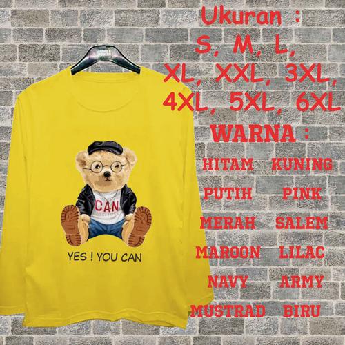 Jual Kaos Tangan Panjang Jumbo LD 150 140 130 120 Yes You Kuning, 6XL