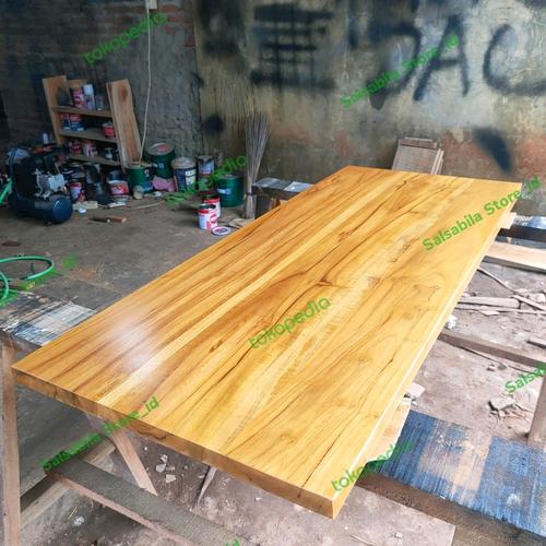 Jual Top table kayu jati/meja kantor kayu jati kaki besi hollo