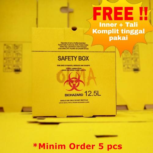 Jual safety box medis 12,5 liter inner+tali komplit biohazard sampah