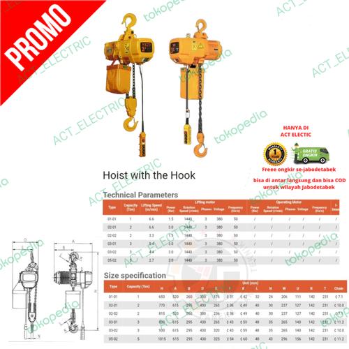 Jual Electric Cain Hoist 2 ton × 6 meter 380V (2 jalur) NAGASAKI japan
