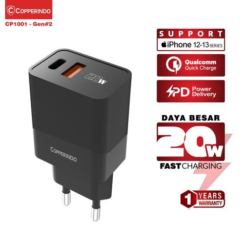 Promo COPPER PD + QC3.0 Charger 20W Dual Port Fast Charging CP1001EU