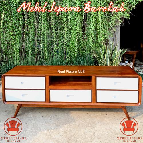 Jual meja bufet tv credenza scandinavian retro kayu jati panjang 2