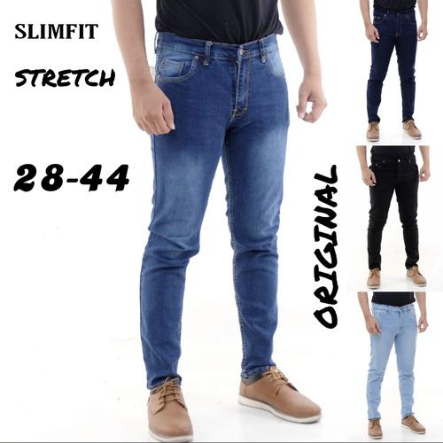 Jual CELANA JEANS PANJANG PRIA BRIU DONGKER GARMENT JUMBO - Biru, 43/44