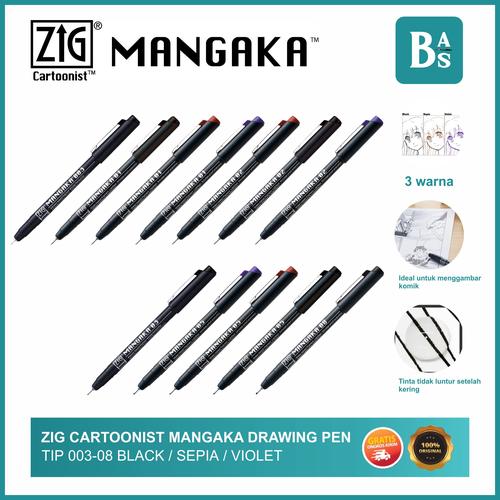 Set Mangaka Zig CNM8VBK - 8 Stylos Encre Noire Pour Dessin Manga Cartoon