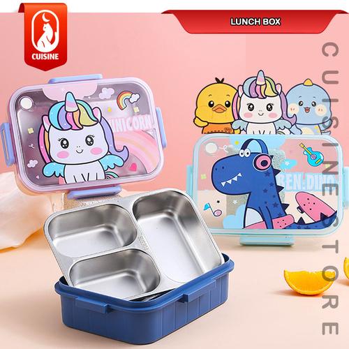Jual LUNCH BOX SET Anak Sekolah Stainless 304 Sekat Kotak Makan Bekal Lucu 1000 ml Dino