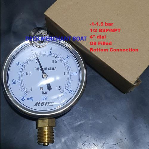 Jual Pressure Gauge 1 to 1.5 bar. 4" Drat 1/2 BSP/NPT Bottom