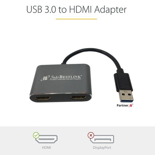 Jual USB 3.0 to Dual HDMI Adapter / Converter USB 3.0 To HDMI 2 Female ...