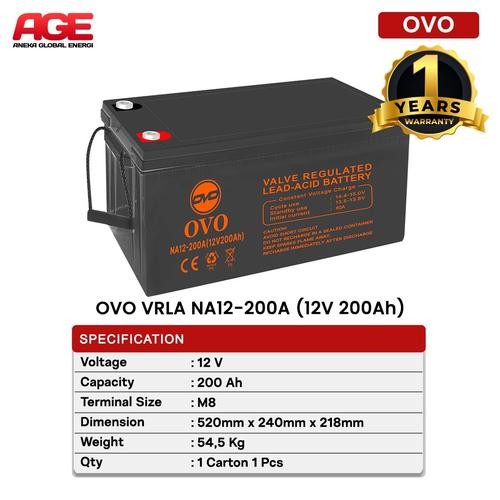 Jual BATTERY UPS/SOLAR PANEL OVO 12V 200AH BATTERY SOLAR PANEL NA12V