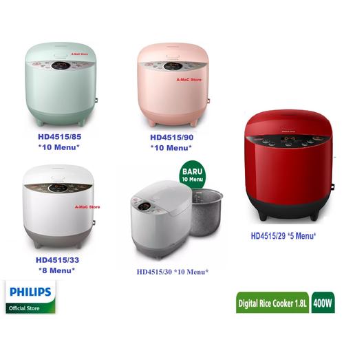 Promo PHILIPS RICE COOKER HD4515 DIGITAL 1.8L PENANAK NASI HD 4515 /29 Merah5Menu Cicil 0 3x