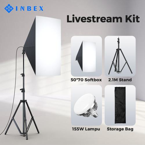Promo INBEX Soft Box 50×70 Paket Studio Light Stand 2.1m+Socket E27+45W