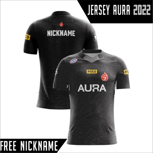 Jual jersey aura esport 2022 gratis nama dan logo Hitam, S Kab