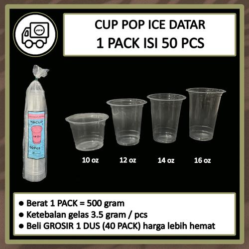 Jual Cup Gelas Plastik Pop Ice Datar 10 oz 12 oz 14 oz 16 oz isi 50 pcs