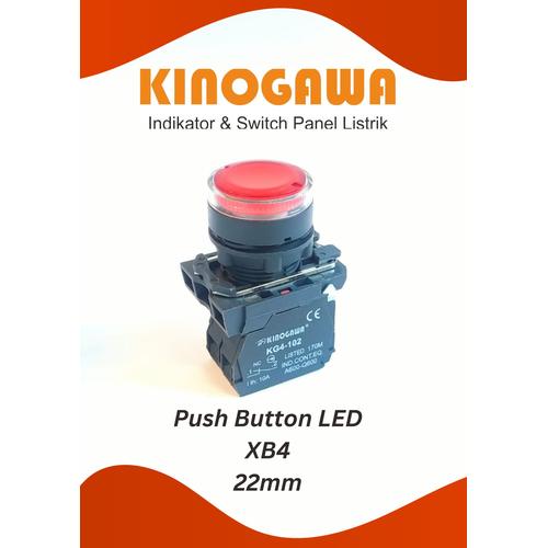 Jual Push Button XB4 Lampu LED 220v & 24v 22mm body Plastik - MERAH ...