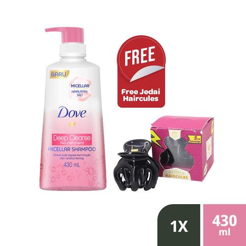 Promo Dove Micellar Shampoo Deep Cleanse Rambut Kering 430ml + Free